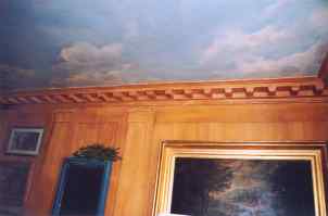 trompe l'oeil ceiling with mock wood grained panels